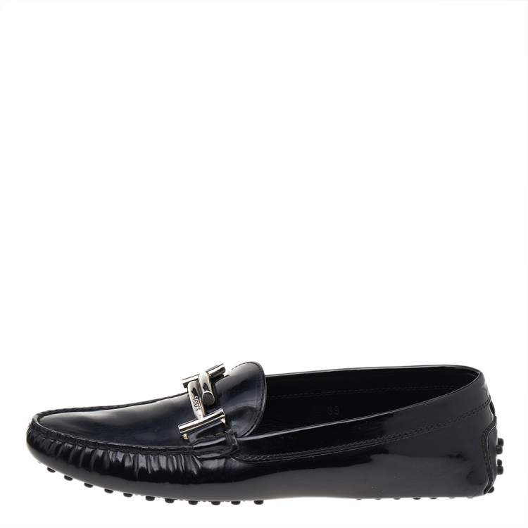 Pre Owned Tod's Black Patent Leather Slip on Loafers Size 39