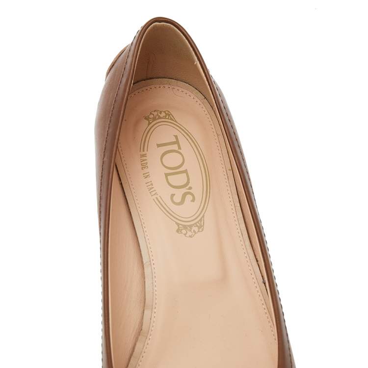 Pre Owned Tod's Brown Leather Square Toe Fringe Loafer Pumps Size 39