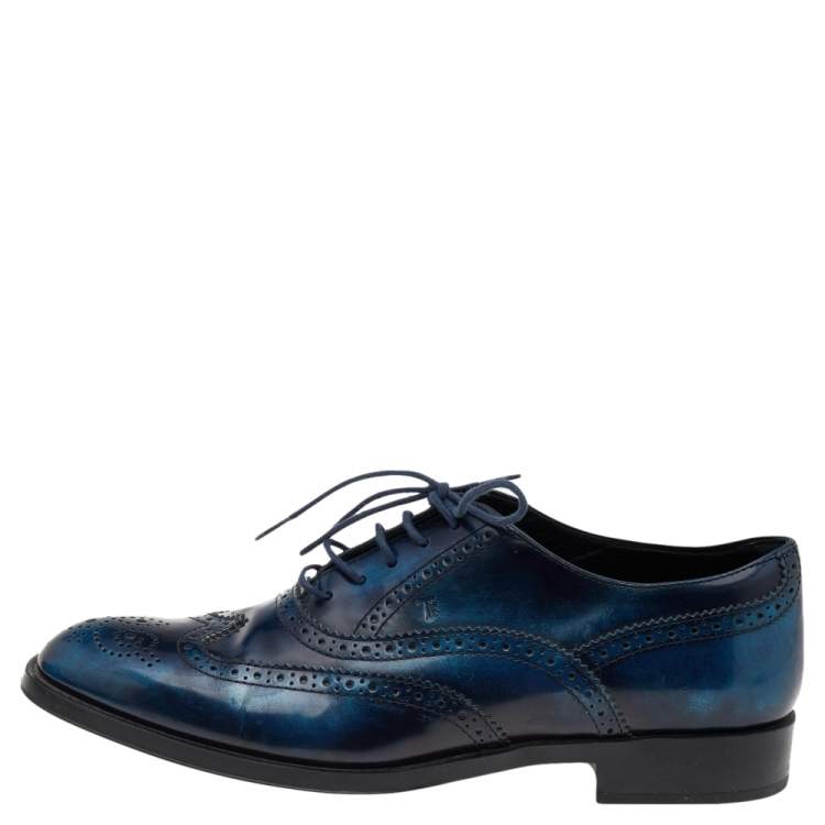 Pre Owned Tod's Blue Brogue Leather Lace Up Oxfords Size 38