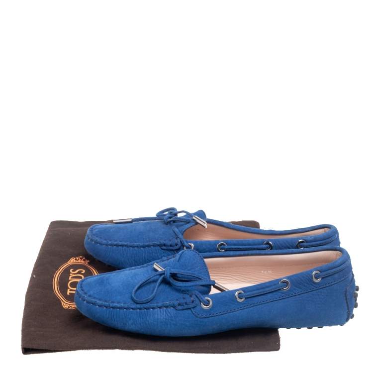 Pre Owned Tod's Blue Suede Bow Driving Loafers Size 36.5