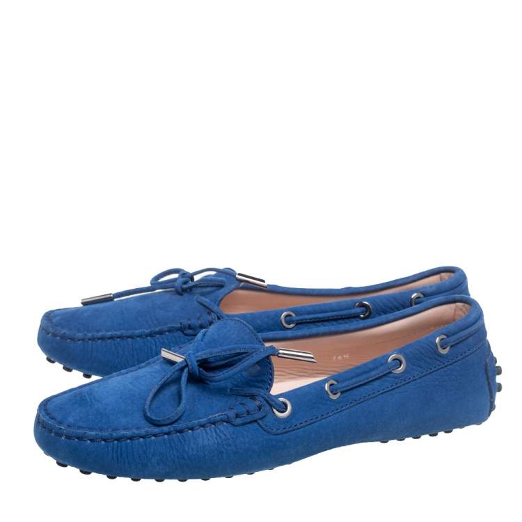 Pre Owned Tod's Blue Suede Bow Driving Loafers Size 36.5