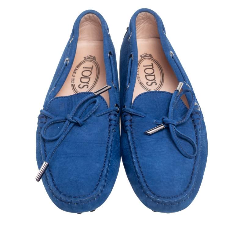 Pre Owned Tod's Blue Suede Bow Driving Loafers Size 36.5