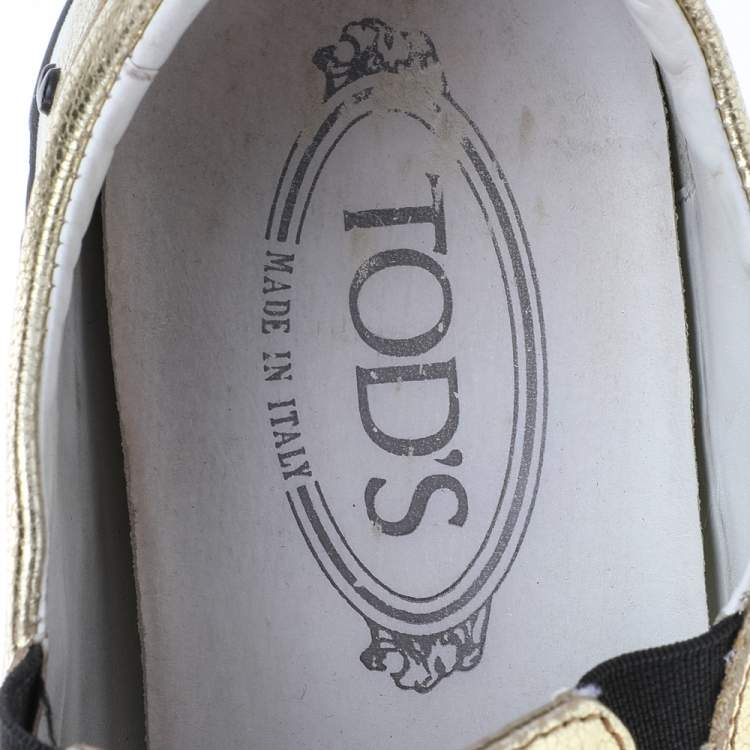 Pre Owned Tod's Gold Leather Fringe Detail Low Top Sneakers Size 39