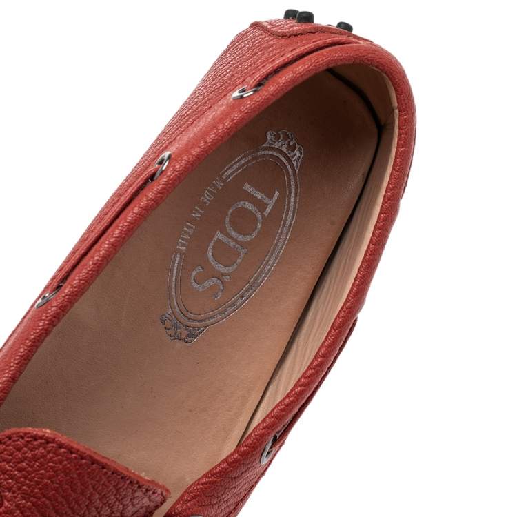 Pre Owned Tod's Red Leather Bow Slip On Loafers Size 38