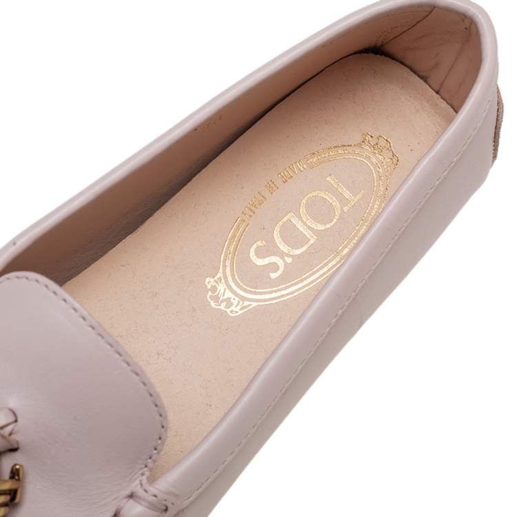 Pre Owned Tod's Beige Leather Tassel Loafers Size 38