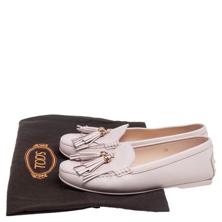 Pre Owned Tod's Beige Leather Tassel Loafers Size 38