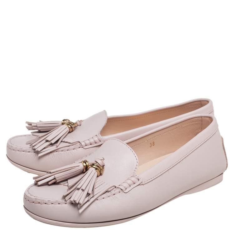 Pre Owned Tod's Beige Leather Tassel Loafers Size 38