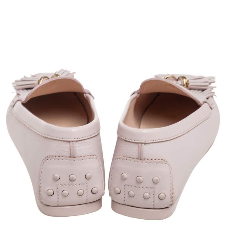 Pre Owned Tod's Beige Leather Tassel Loafers Size 38