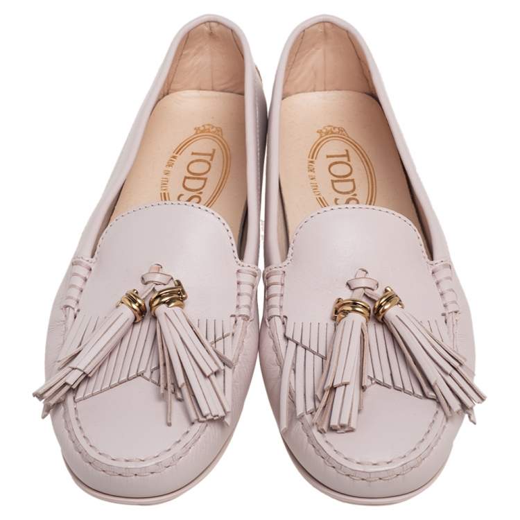 Pre Owned Tod's Beige Leather Tassel Loafers Size 38