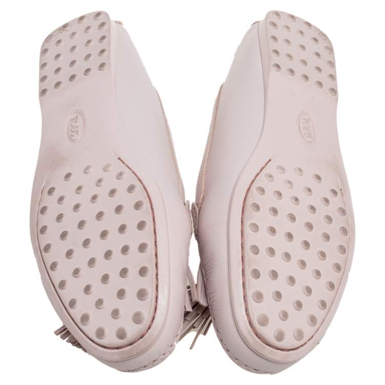 Pre Owned Tod's Beige Leather Tassel Loafers Size 38