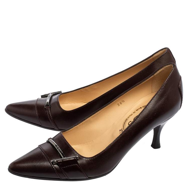 Pre Owned Tod's Brown Patent Leather Pointed Toe Pumps Size 36.5 