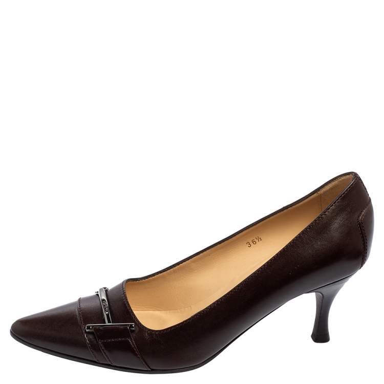 Pre Owned Tod's Brown Patent Leather Pointed Toe Pumps Size 36.5 