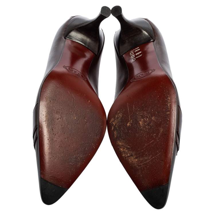 Pre Owned Tod's Brown Patent Leather Pointed Toe Pumps Size 36.5 