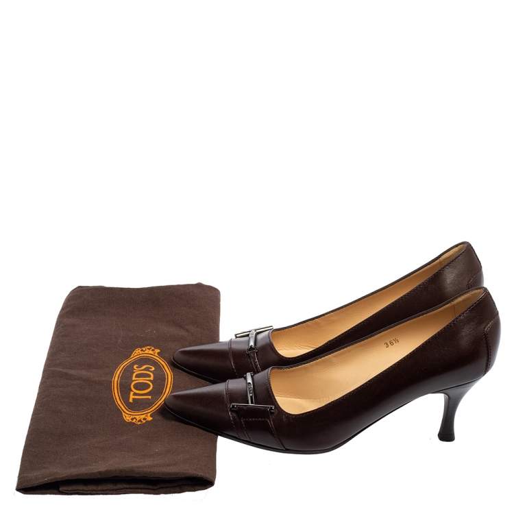 Pre Owned Tod's Brown Patent Leather Pointed Toe Pumps Size 36.5 