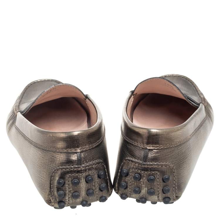 مملوكة مسبقًا Tod's Metallic Gold Textured Leather Penny Loafers Size 36.5