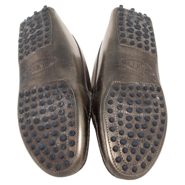 مملوكة مسبقًا Tod's Metallic Gold Textured Leather Penny Loafers Size 36.5