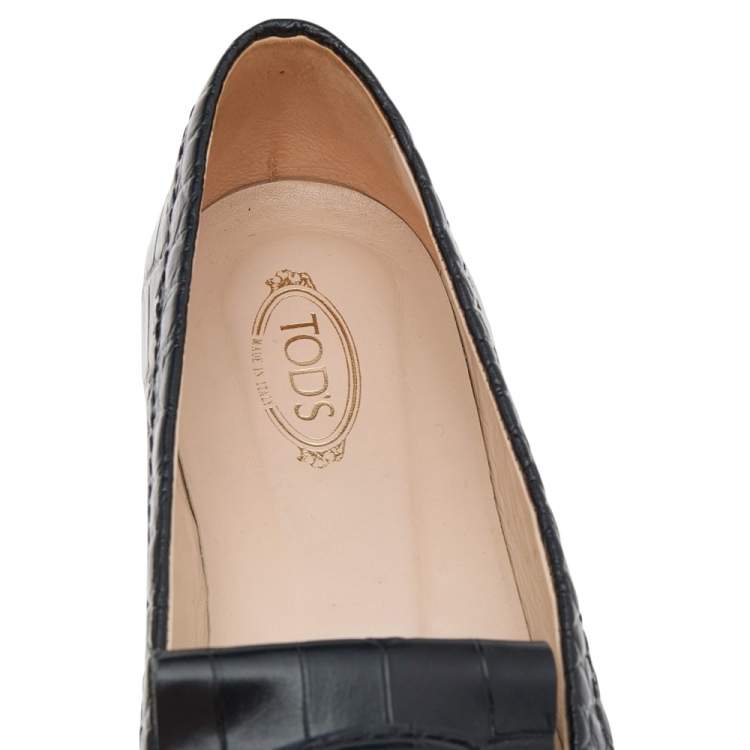 Pre Owned Tod's Black Croc Embossed Leather Tassel Fringe Loafers Size 39