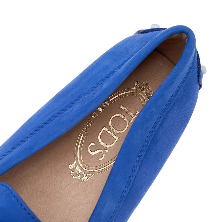 Pre Owned Tod's Blue Nubuck Leather Embellished Fringe Detail Slip On Loafers Size 39