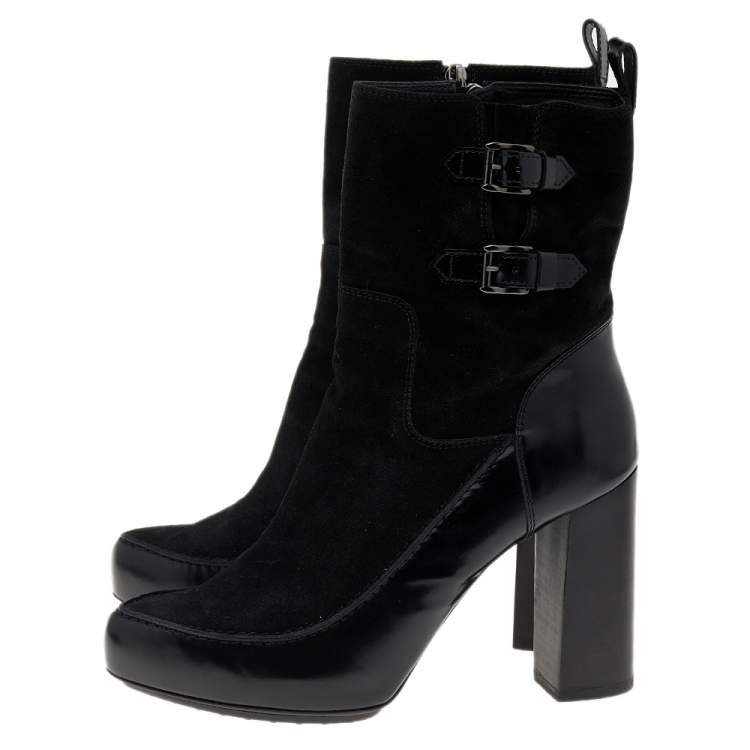 Pre Owned Tod's Black Suede And Leather Ankle Boots Size 39.5
