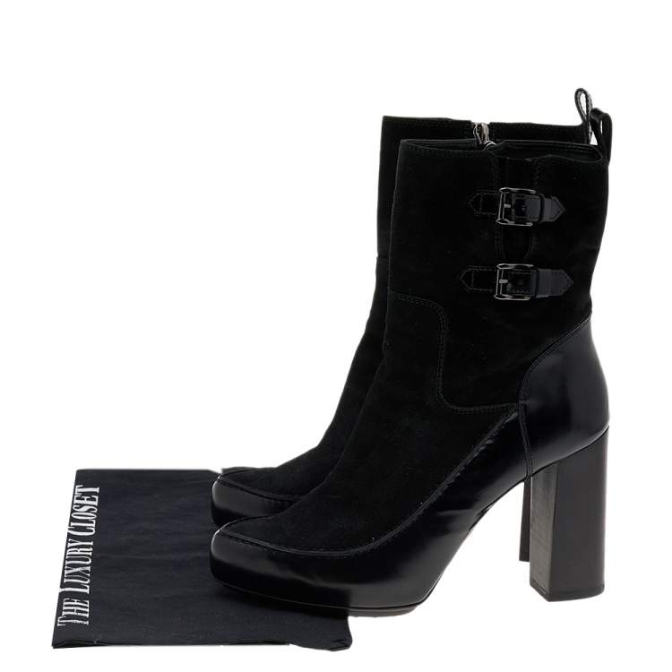 Pre Owned Tod's Black Suede And Leather Ankle Boots Size 39.5