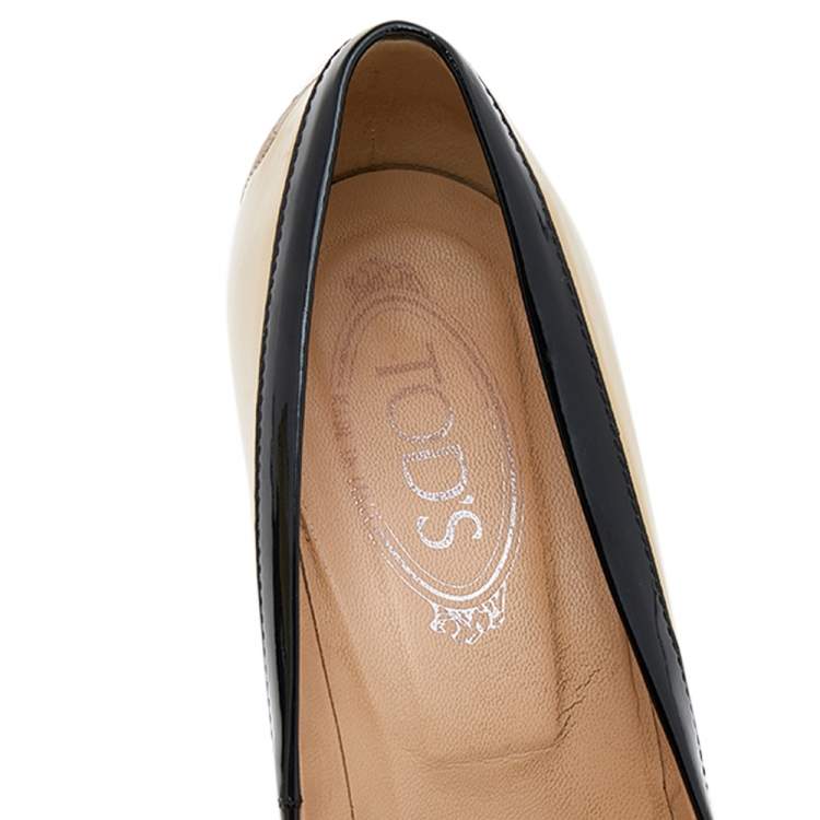 Pre Owned Tod's Beige/Black Patent Leather Tassel Loafer Pumps Size 41