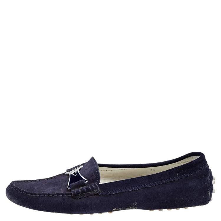 مملوكة مسبقًا Tod's Navy Blue Suede Slip On Loafers Size 38