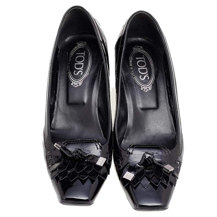 Pre Owned Tod's Black Patent Leather Fringe Square Toe Pumps Size 40
