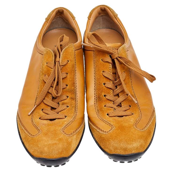 Pre Owned Tod's Brown Leather And Suede Lace Up Sneakers Size 37.5