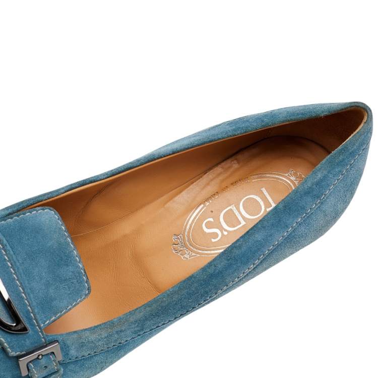 Pre Owned Tod's Blue Suede Pointed Toe Loafer Pumps Size 37.5