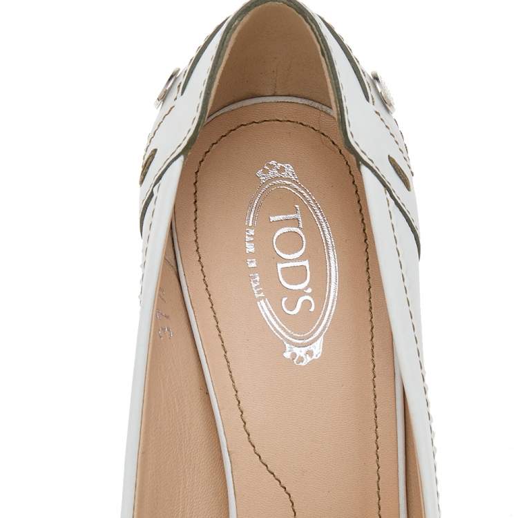 Pre Owned Tod's White Leather Peep Toe Pumps Size 37.5