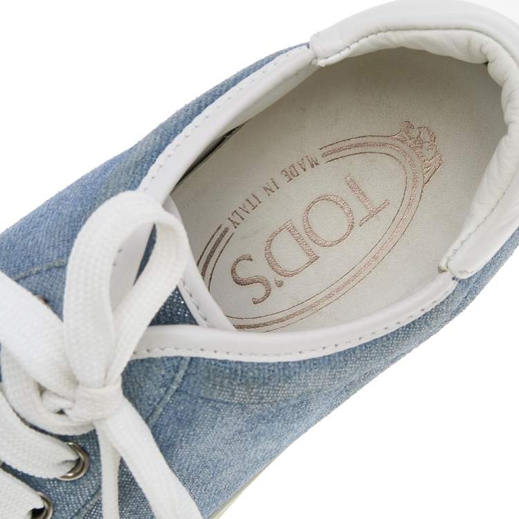 Pre Owned Tod's Blue Glitter Suede Low Top Sneakers Size 36.5