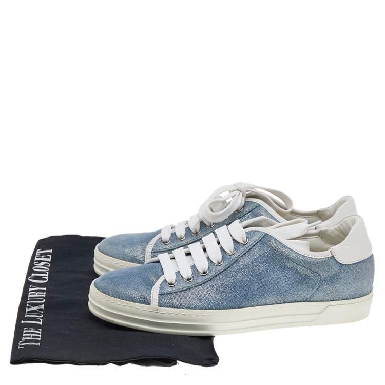 Pre Owned Tod's Blue Glitter Suede Low Top Sneakers Size 36.5