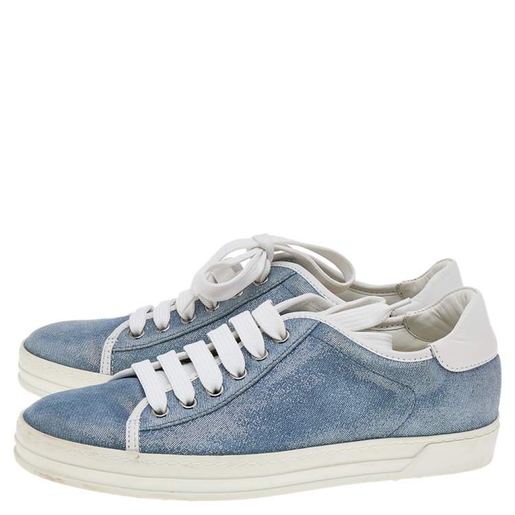 Pre Owned Tod's Blue Glitter Suede Low Top Sneakers Size 36.5