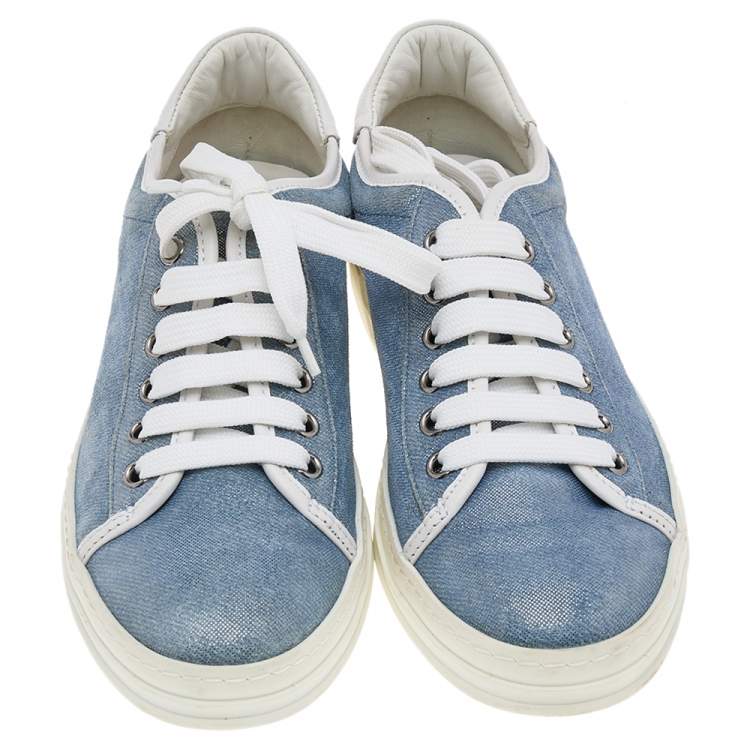 Pre Owned Tod's Blue Glitter Suede Low Top Sneakers Size 36.5
