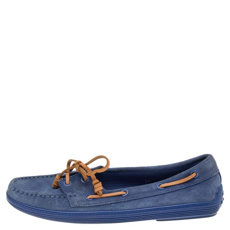 Pre Owned Tod's Blue Suede Lace Up Boat Loafers Size 38 