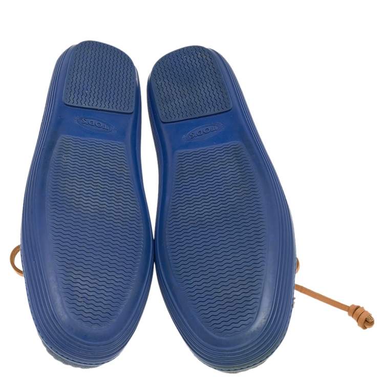 Pre Owned Tod's Blue Suede Lace Up Boat Loafers Size 38 