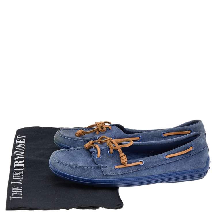Pre Owned Tod's Blue Suede Lace Up Boat Loafers Size 38 