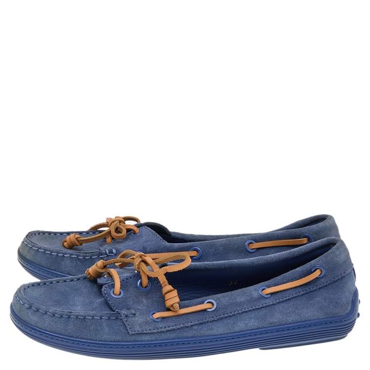 Pre Owned Tod's Blue Suede Lace Up Boat Loafers Size 38 