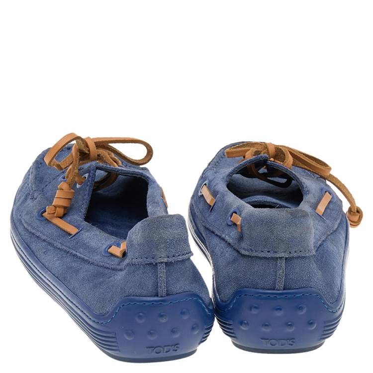 Pre Owned Tod's Blue Suede Lace Up Boat Loafers Size 38 