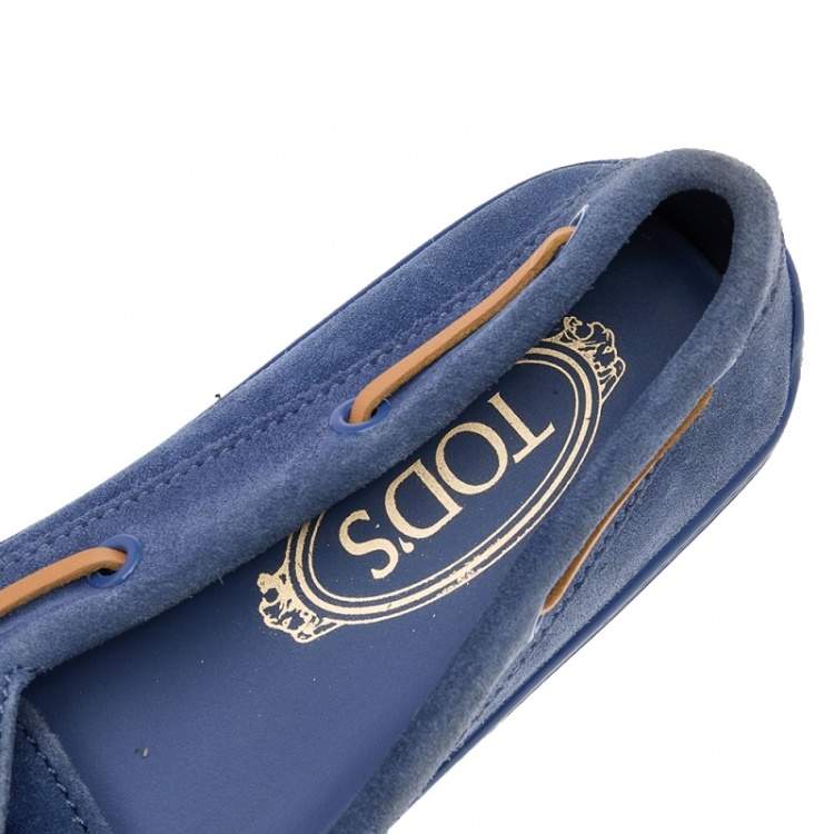 Pre Owned Tod's Blue Suede Lace Up Boat Loafers Size 38 