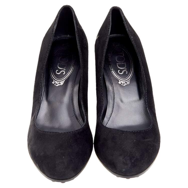 Pre Owned Tod's Black Suede Wedge Pumps Size 36