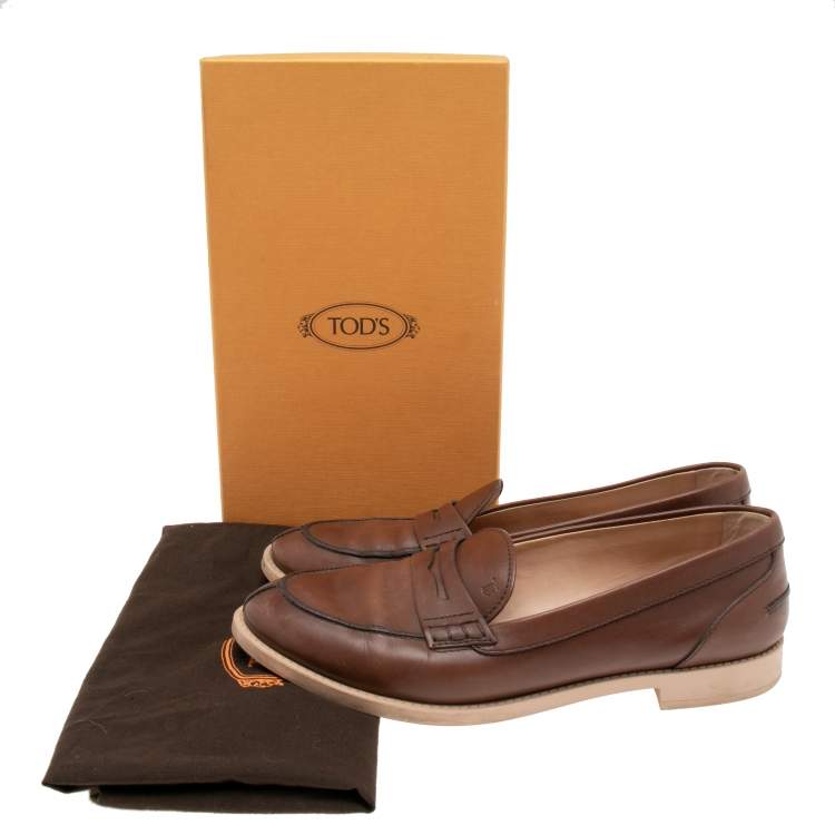 Pre Owned Tod's Brown Leather Penny Loafers Size 39 