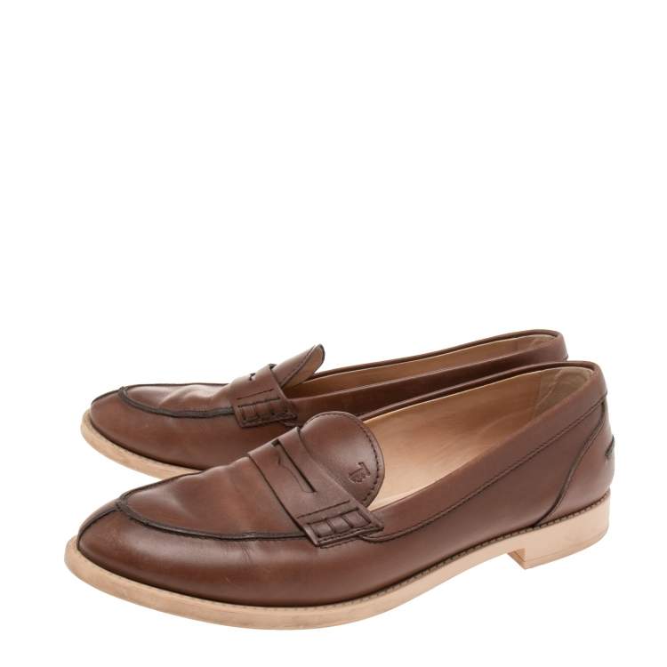Pre Owned Tod's Brown Leather Penny Loafers Size 39 