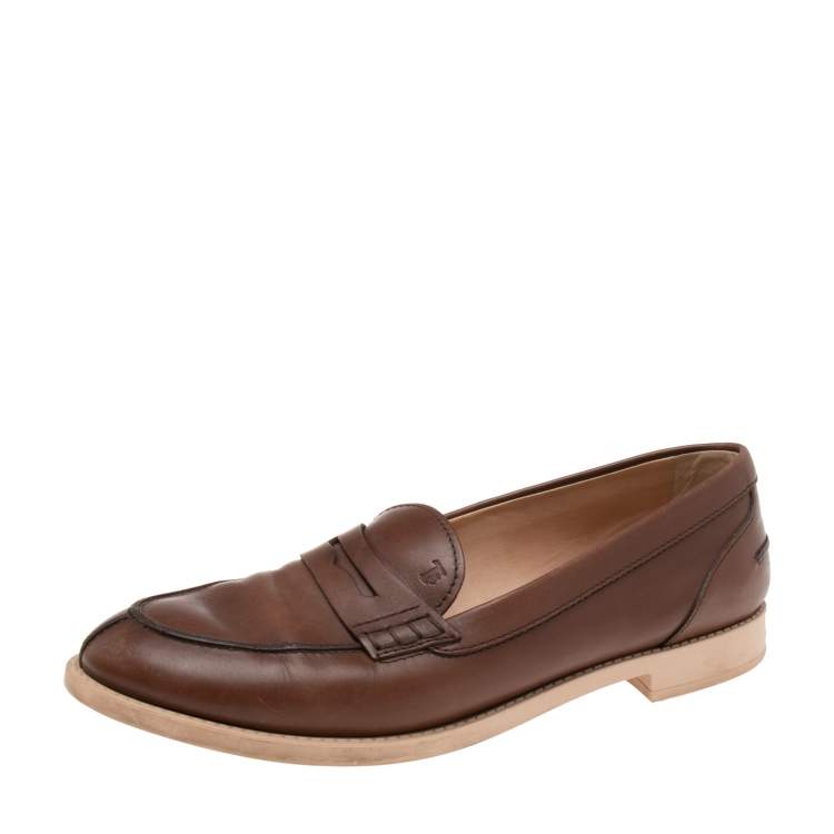 Pre Owned Tod's Brown Leather Penny Loafers Size 39 