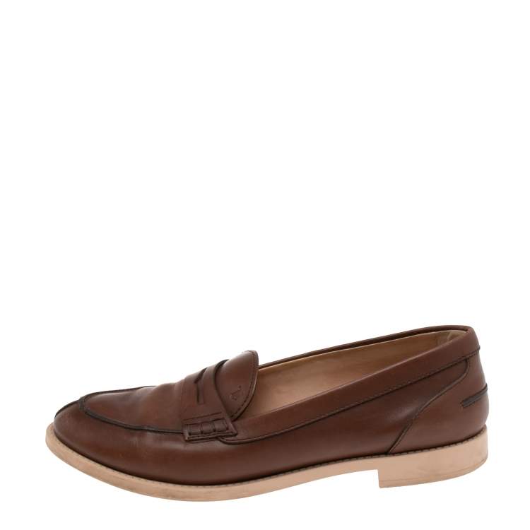 Pre Owned Tod's Brown Leather Penny Loafers Size 39 