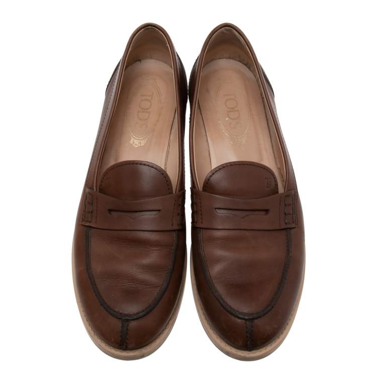 Pre Owned Tod's Brown Leather Penny Loafers Size 39 