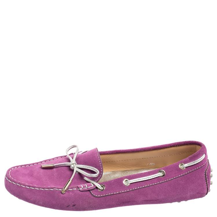 Pre Owned Tod's Purple Suede Gommini Driver Loafers Size 40.5
