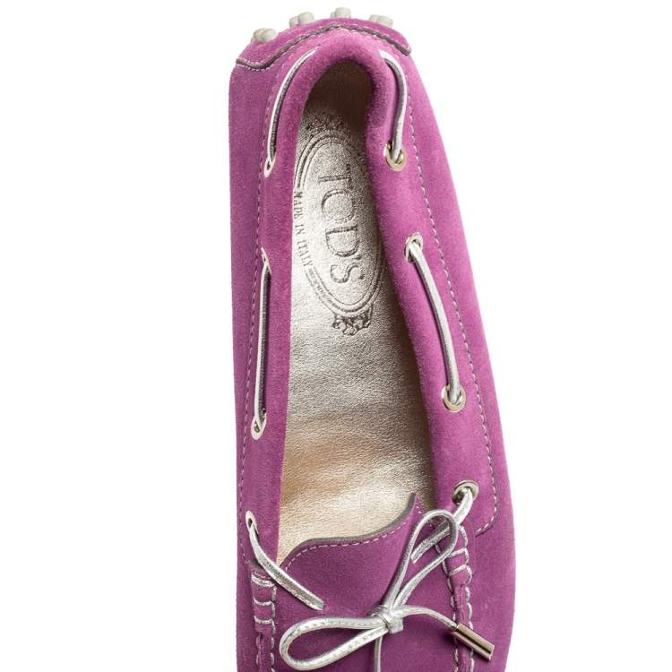 Pre Owned Tod's Purple Suede Gommini Driver Loafers Size 40.5