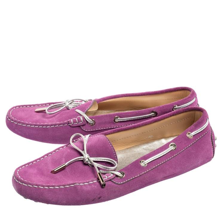 Pre Owned Tod's Purple Suede Gommini Driver Loafers Size 40.5