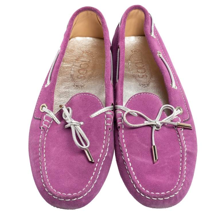 Pre Owned Tod's Purple Suede Gommini Driver Loafers Size 40.5